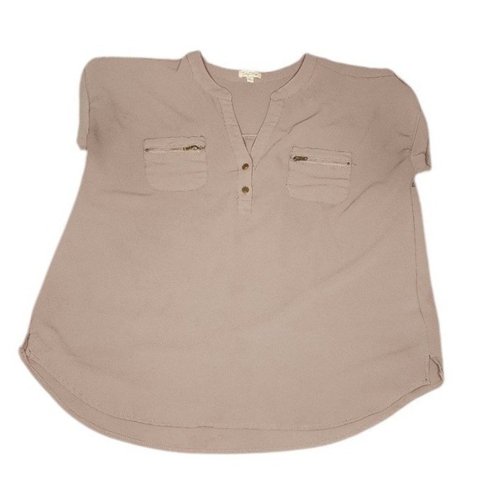 Lily White Beige Blouse Size XL | Neutral Lightweight Stretch Casual Top